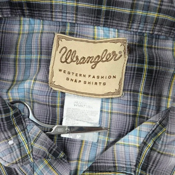 Wrangler Western Fashion Snap Shirt Mens XL Plaid Grey Blue Short Sleeve WM971BK - Picture 4 of 6